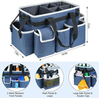 Cleaning Caddy Bag,Large Cleaning Supplies Organizer with Handle for Housekeepers,Purple