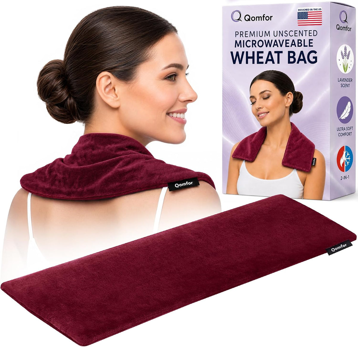 Qomfor - Microwavable Heating Pad - Blue Green - Lavender Scented Heat Pack - Therapeutic Heat Wrap for Neck, Shoulders & Period Cramps Pain Relief - Reusable Hot/Cold Therapy Bag