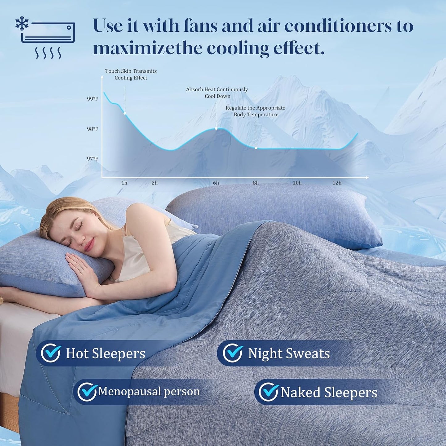 VK VK·LIVING Cooling Comforter King Size, Summer Cooling Blanket for Hot Sleepers and Night Sweats, Double-Sided Q-Max 0.45 Lightweight Breathable Soft Cooling Quilt for Bed Couch, 90"x108", Dark Gray