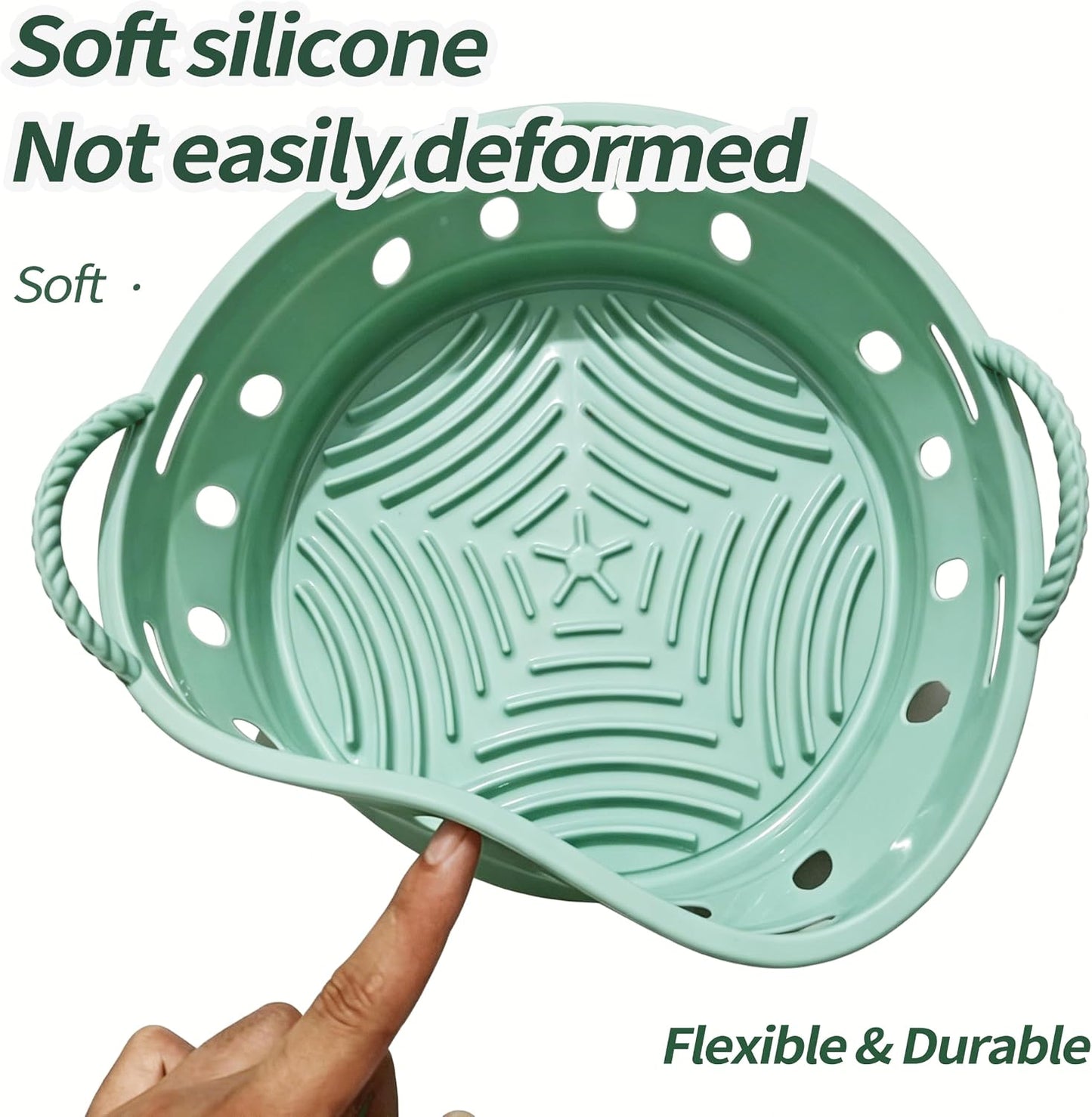 2-Pack Round Silicone Liner with Handles, Reusable Non-Stick Heat Resistant Baking Mat, Cooking Pad Compatible with Air Fryer, Oven & Microwave Accessories
