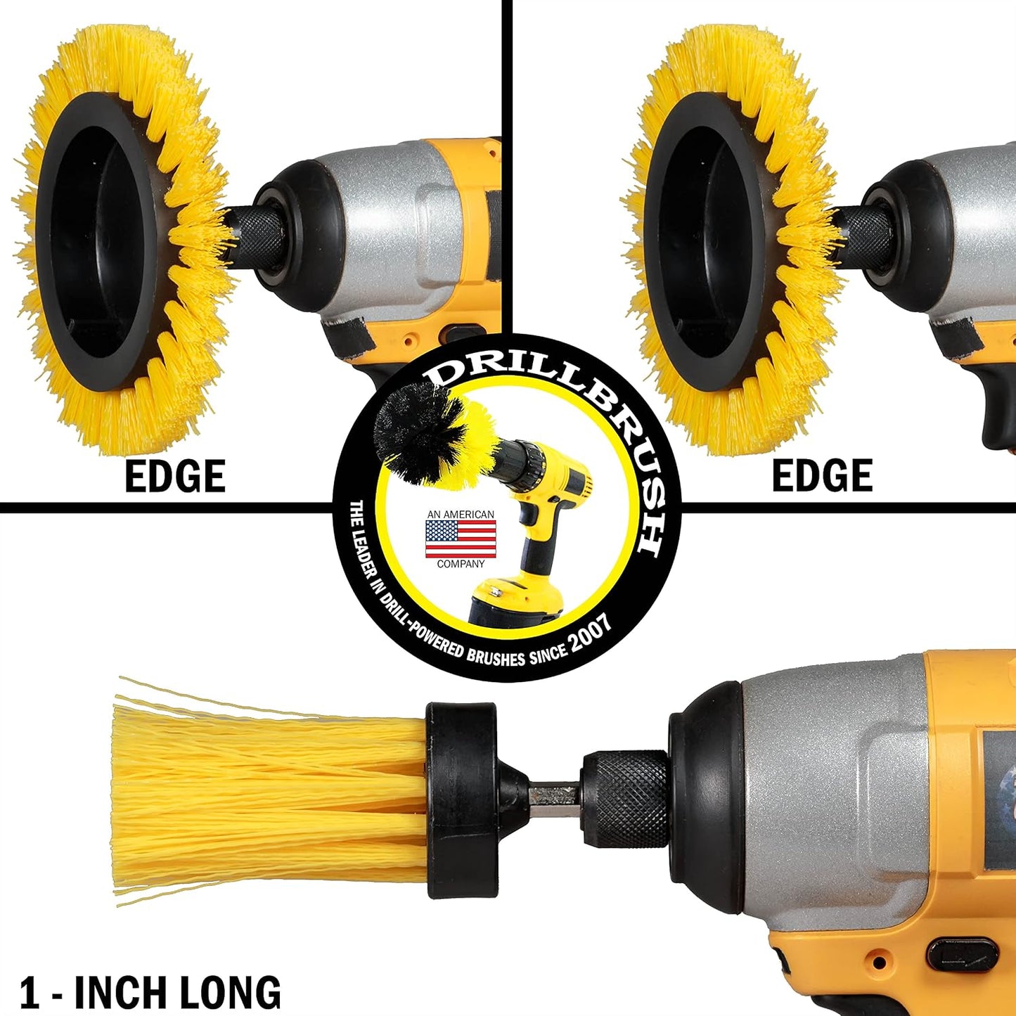 Tile and Grout Cleaning Drill Brush Set - Bathroom Scrub Brush for Drill | 3 pack Drill Brush Power Scrubber Cleaning Brush Yellow Medium Stiffness - Shower Floor Scrub Brush for Drill - Crevice Brush