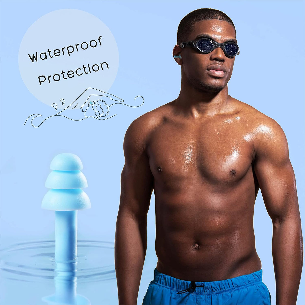 Soft Ear Plugs for Sleeping Noise Reduction, Made of Silicone, Suitable for Sleeping & Swimming, Soft Reusable Earplugs for Noise Reduction, Adjustable Size for Concerts & Snoring (3 Pairs)