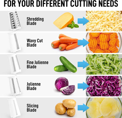Zulay Kitchen Rotary Cheese Grater 5 Blade Cheese Shredder - Manual Hand Crank Cheese Grater With Reinforced Suction & 5 Interchangeable Drums - Easy to Use, Vegetable Chopper Round Mandoline Slicer - Colors A