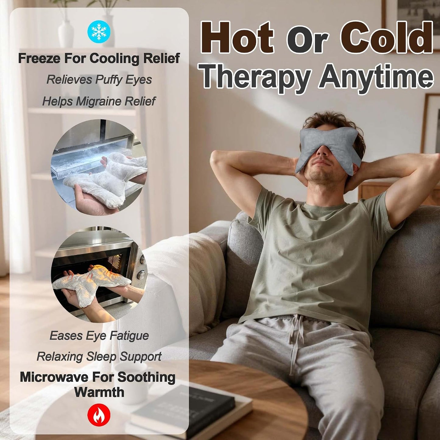 SPRING SEAON Microwavable Sinus Mask,Warm Cold Compress Eye Mask | For Dry Eyes,Weighted Eye Mask,Face Heating Pad for Migraine and Sinus Pressure Relief,Relaxation,Travel,Home and Office Use