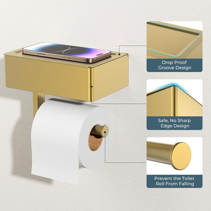FORIOUS Toilet Paper Holder with Shelf, Wall-Mounted Modern Wipes Dispenser | Brushed Nickel | Toilet Paper Holder with Storage for Bathroom | Fits Wipes, Sanitary Napkin, Tampon | 8.0"x5.3" Large Shelf