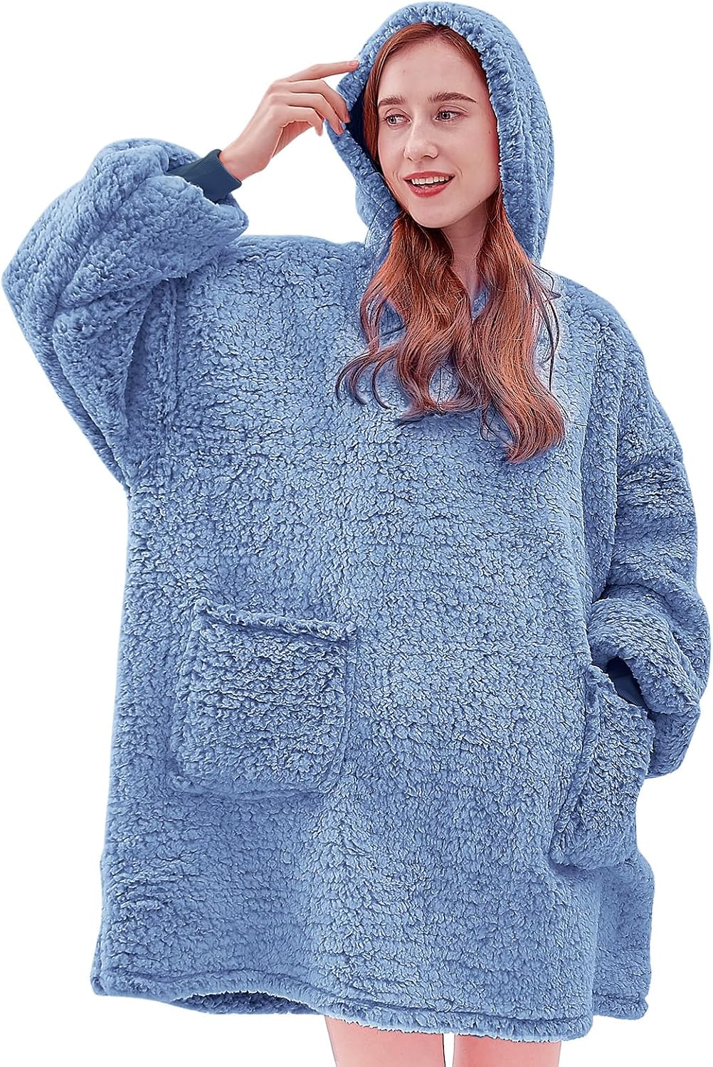yescool Wearable Blanket Hoodie, Flannel Sherpa Fleece Blanket Sweatshirt for Adults Women Men,One Size Fits All - Colors A