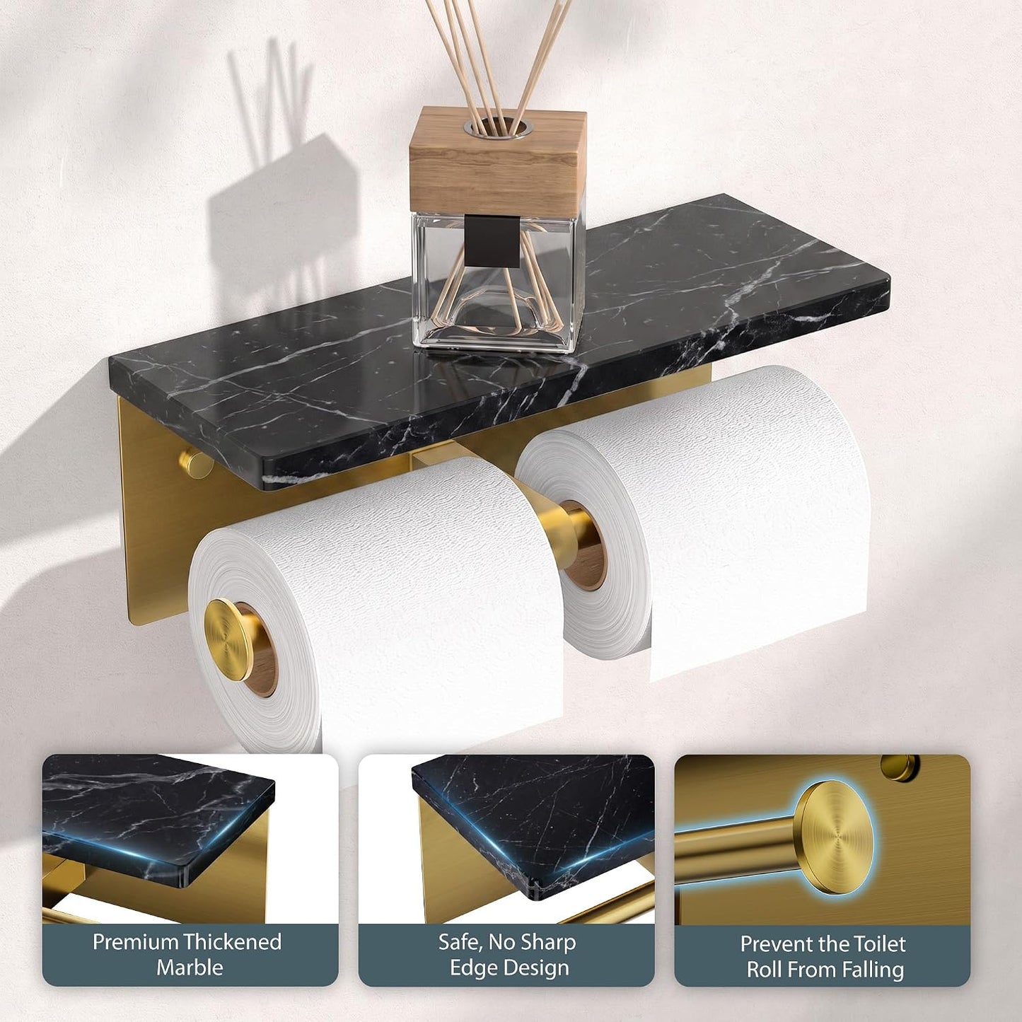 FORIOUS Toilet Paper Holder with Shelf, Commercial Toilet Paper Dispensers | Brushed Nickel | Wall Mount Bathroom Tissue Holder | SUS304 Stainless Steel Rustproof | Double Tissue Roll Holder