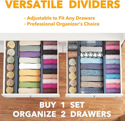 SpaceAid Bamboo 4 Pack Dresser Drawer Dividers, 4.65“ High Adjustable 12.5“-17” Drawer Organizers, Expandable Organization for Clothing, Clothes, Dressers, Black