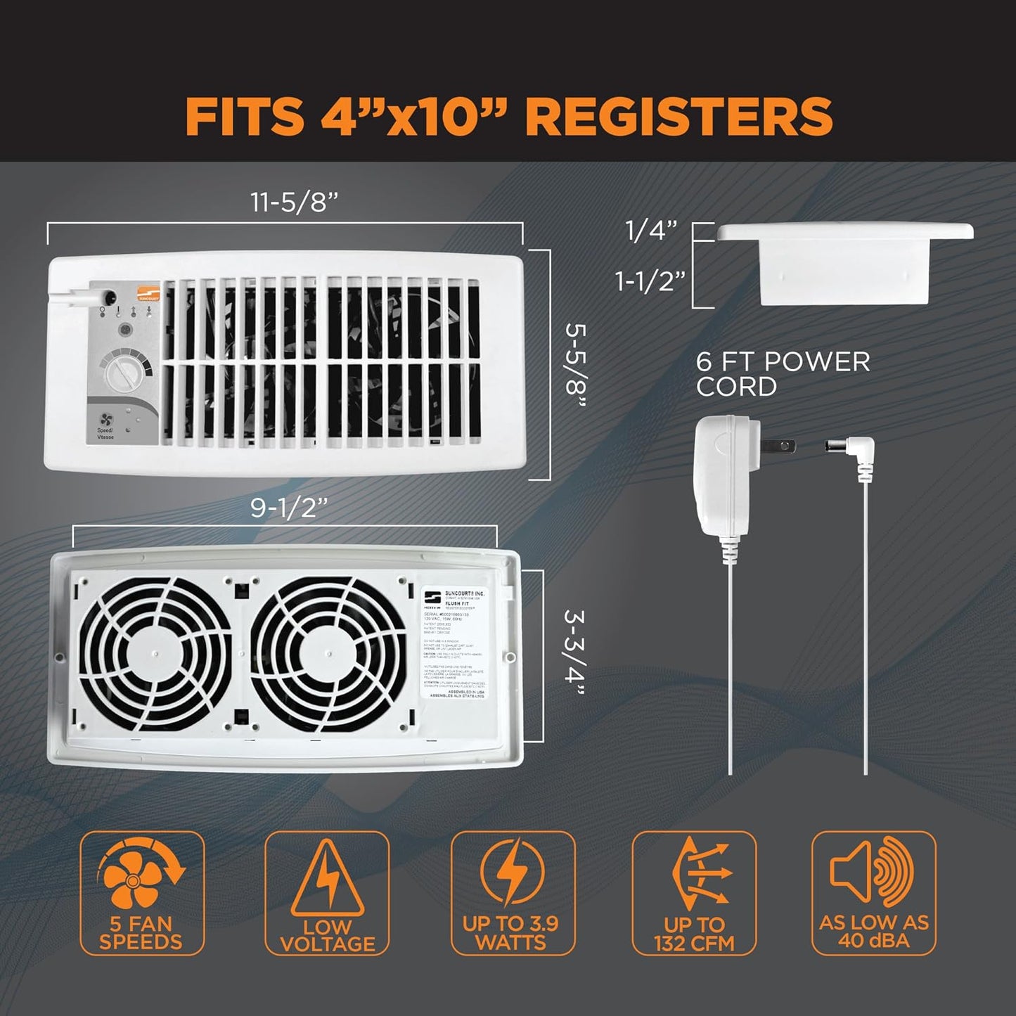 Suncourt Flush Fit Register Booster Fan, Adapter Plate, Brown (HC500-BPL)