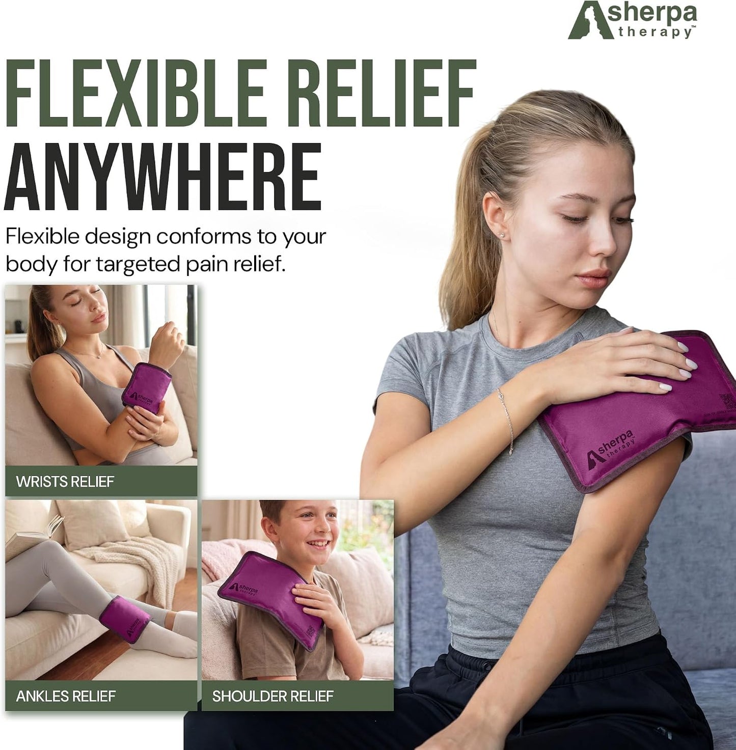Medium Flexible Gel Ice Packs Reusable - Hot and Cold Soft Ice Packs for Injuries Reusable for Ankle, Arm, Foot, Leg, Back Pain Relief - 8" x 12" - Purple