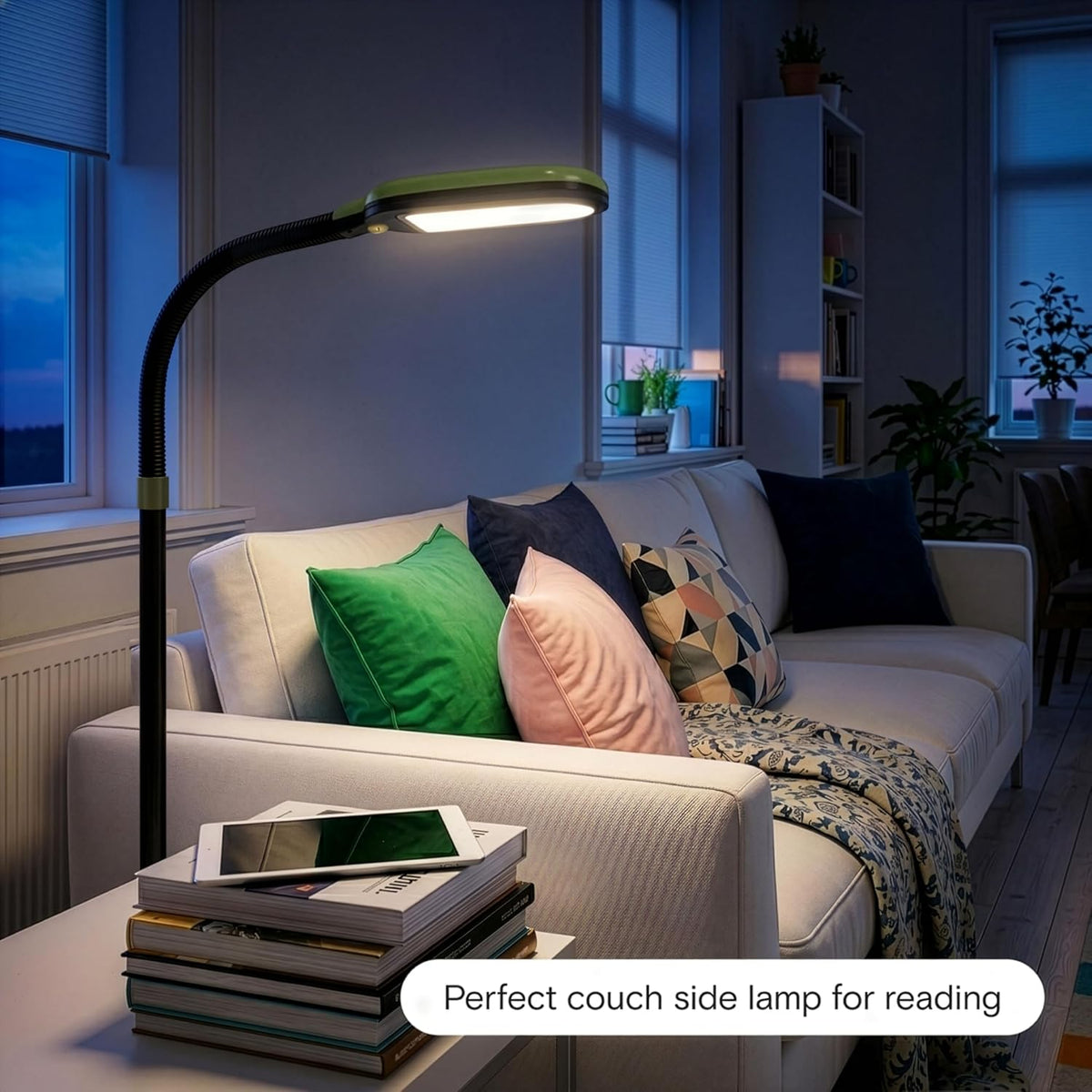 Brightech Litespan - Bright LED Floor Reading Lamp for Over Chair Crafts and Reading, Esthetician Light for Lash Extensions, Gooseneck Adjustable Standing Lamp for Living Room, Bedroom, Office - Black