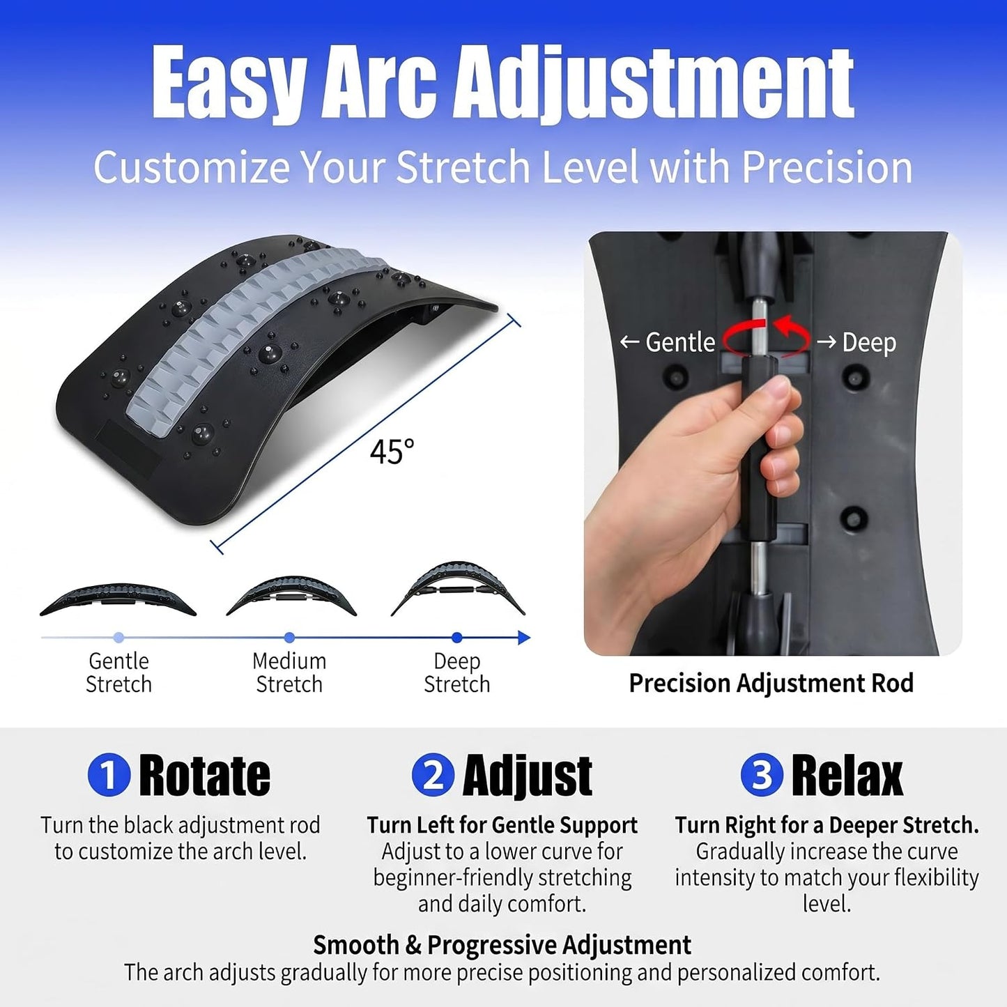 Back Stretcher Adjustable Spine Support Device | Adjustable Back Stretching Board with Massage Points for Daily Stretching, Home Fitness and Relaxation