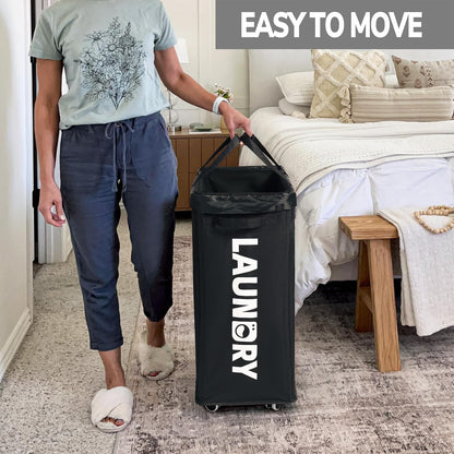 Goodpick 75L Laundry Basket with Wheels & Removable Wash Bag for Dorm | Rolling Laundry Basket with Handles for Dirty Clothes, Fodable Hamper for Laundry Room, Dorm Room Essentials, Grey