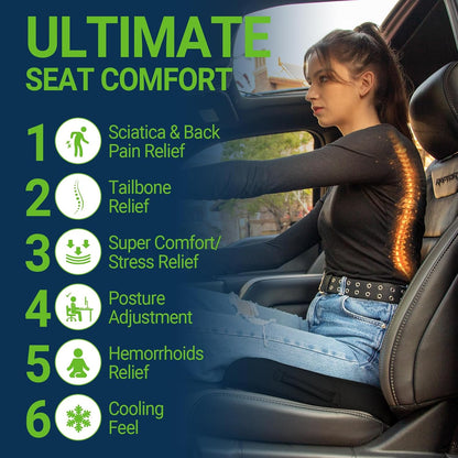 Season Guard Gel Memory Foam Seat Cushion for Tailbone Pain Relief, Black