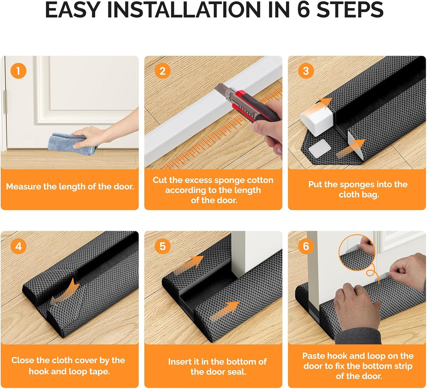 fowong Door Draft Stopper, 36" Adjustable Under Door Noise Stopper, Grey | Durable Door Draft Blocker Helps to Seal Door Gaps, Reduce Drafts, Noise, Dust & Light, Fit Doors 30"–36", Easy to Install