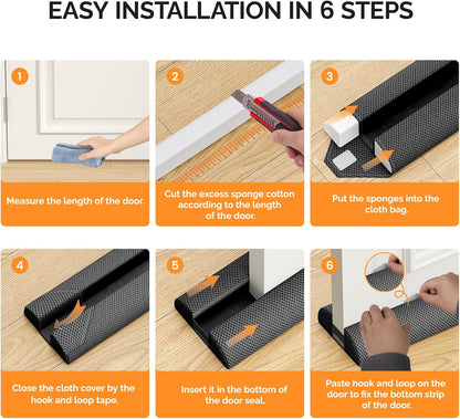 fowong Door Draft Stopper, 36" Adjustable Under Door Noise Stopper, Grey | Durable Door Draft Blocker Helps to Seal Door Gaps, Reduce Drafts, Noise, Dust & Light, Fit Doors 30"–36", Easy to Install