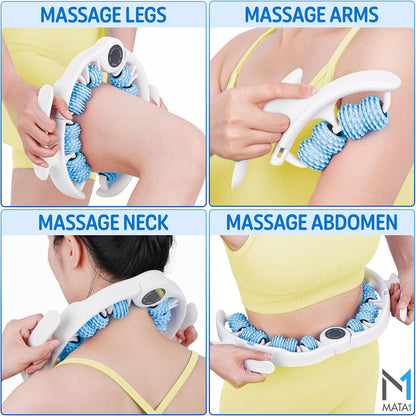Cellulite Massage Roller - Handheld Fascia Massager for Legs, Thighs, Buttocks & Belly - Blue - Deep Tissue Massage Tool with Detachable Handles for Lymphatic Drainage & Muscle Recovery - by Mata1
