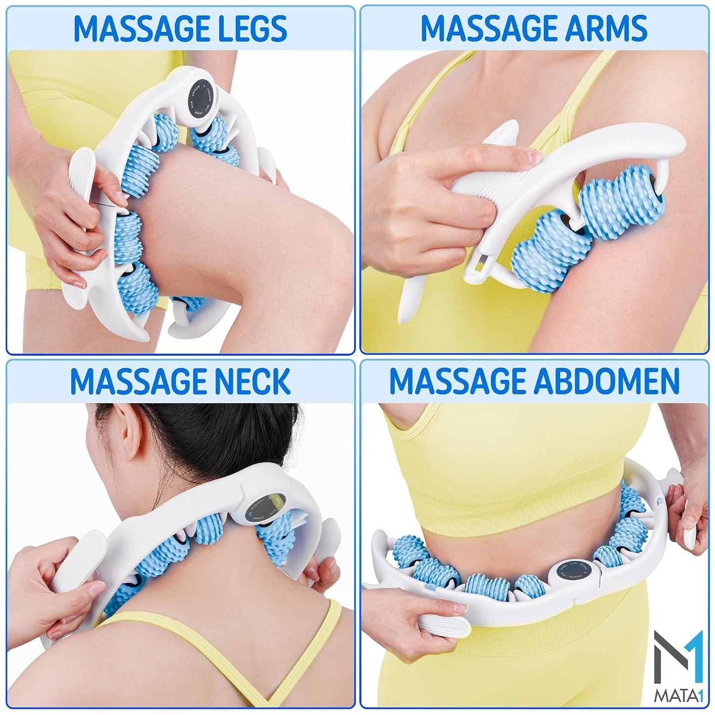 Cellulite Massage Roller - Handheld Fascia Massager for Legs, Thighs, Buttocks & Belly - Blue - Deep Tissue Massage Tool with Detachable Handles for Lymphatic Drainage & Muscle Recovery - by Mata1