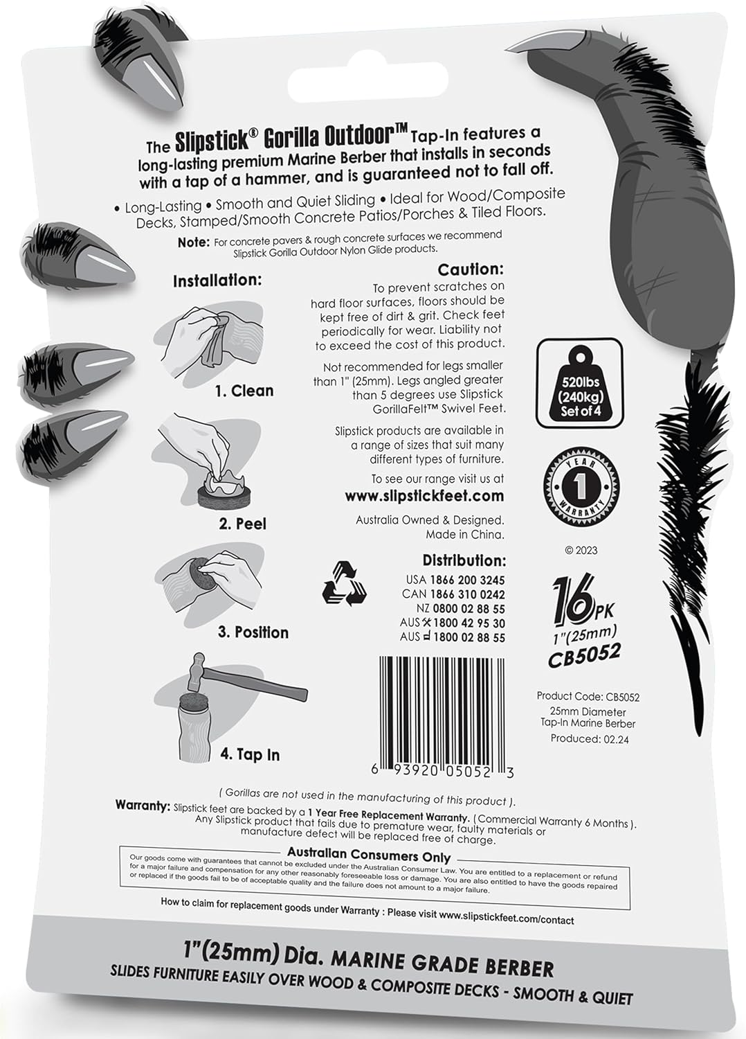 Slipstick Gorilla Felt Furniture Pads (189 Piece Variety Pack) Premium Furniture Pads & Chair Leg Floor Protectors for Hardwood Floors & Hard Surfaces