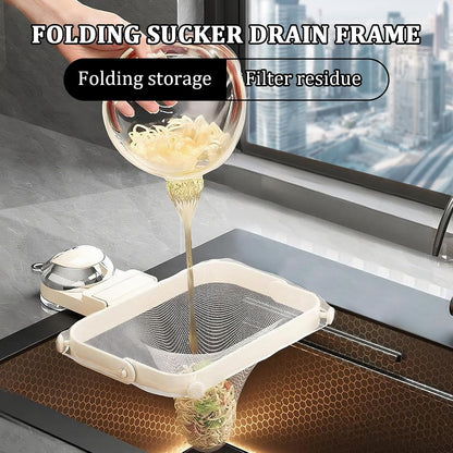 Kitchen Sink Strainer with Filter Mesh Bag, Food Waste Filter Basket, Suction Cup Folding Washing Vegetables and Fruits Drying Bag Holder