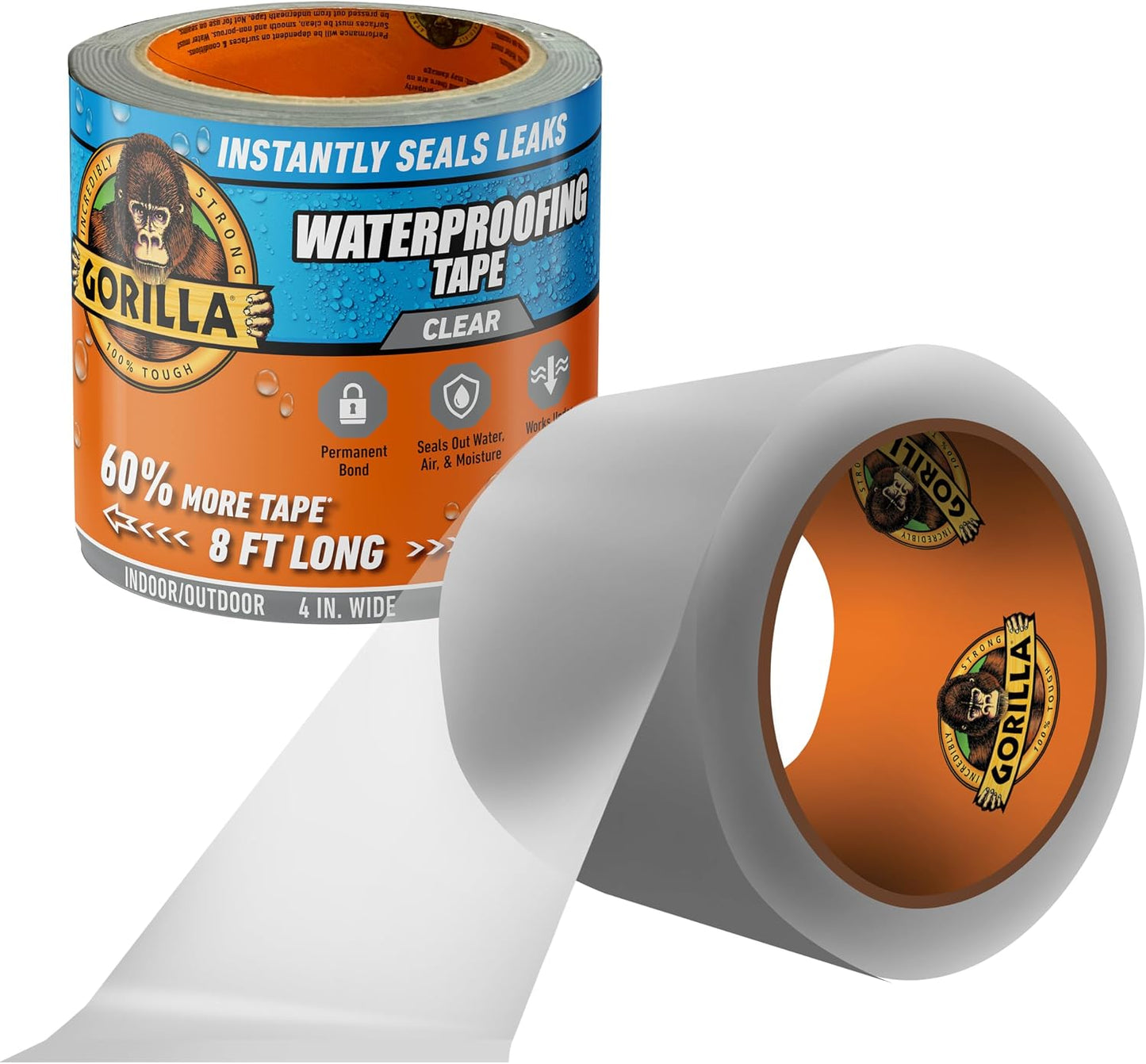 GORILLA Waterproofing Tape, Permanent, Black, 4" x 10', 1-Pack | Weather Resistant Seal for Leaks & Repairs, Air & Moisture Barrier, Bonds Metal, Plastic, Wood, Rubber & Vinyl