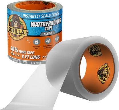 GORILLA Waterproofing Tape, Permanent, Black, 4" x 10', 1-Pack | Weather Resistant Seal for Leaks & Repairs, Air & Moisture Barrier, Bonds Metal, Plastic, Wood, Rubber & Vinyl