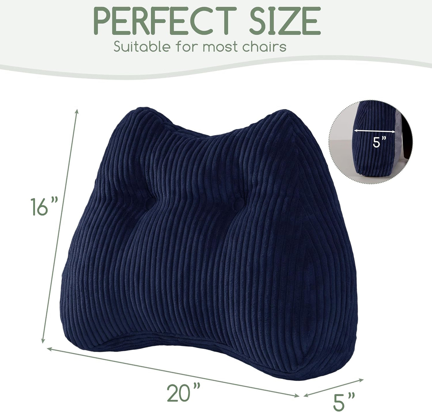 Lumbar Support Pillow for Recliner Chair/Accent Chair/Couch/Office Chair, Tufted Corduroy Back Support Cushion for Elderly, M-Shaped Recliner Cushions for Back Rest, Pain Relief, Reading, Dark Grey