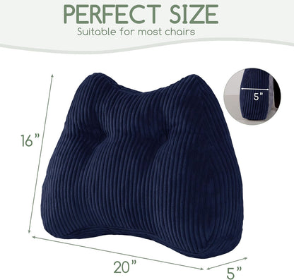 Lumbar Support Pillow for Recliner Chair/Accent Chair/Couch/Office Chair, Tufted Corduroy Back Support Cushion for Elderly, M-Shaped Recliner Cushions for Back Rest, Pain Relief, Reading, Dark Grey