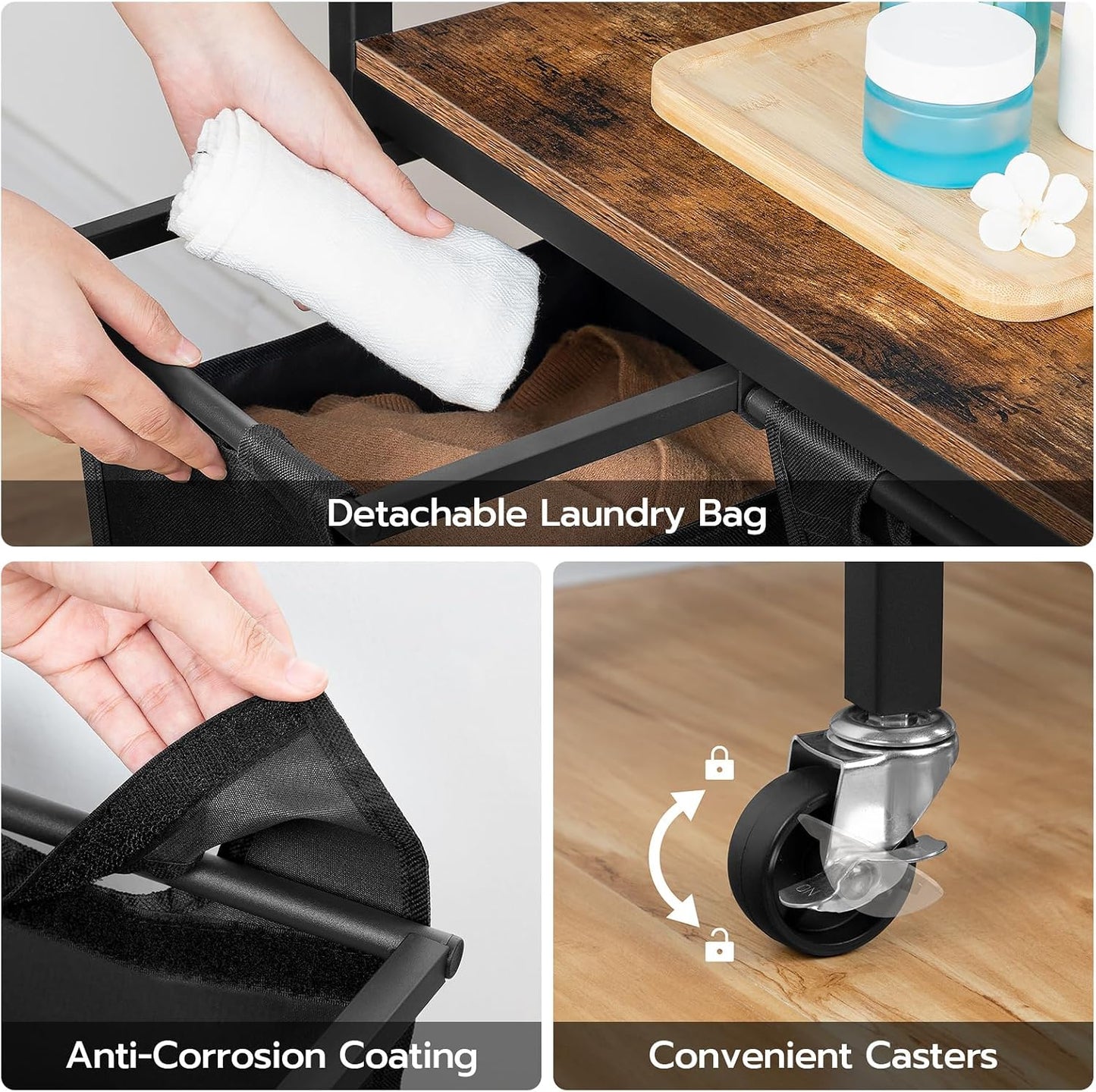 HOOBRO Laundry Sorter 4 Sections, Laundry Hamper with Wheels, 4 × 10.5 Gal (39.8L), Rolling Laundry Basket, Pull-Out and Removable Oxford Fabric Bags, Greige and Black BG04XY01