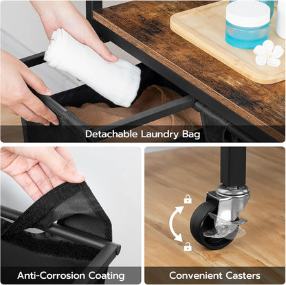 HOOBRO Laundry Sorter 4 Sections, Laundry Hamper with Wheels, 4 × 10.5 Gal (39.8L), Rolling Laundry Basket, Pull-Out and Removable Oxford Fabric Bags, Greige and Black BG04XY01