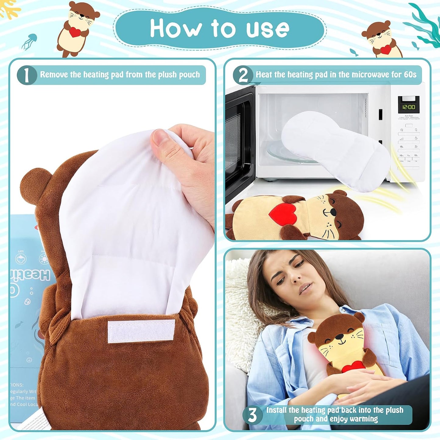 Microwave Heating Pad for Period Cramps,Otter Microwavable Heating Pad for Shoulder Neck Back Knee Pain Relief with Lavender Scented,Cute Otter Plush Toys Heat Pack for Women Kids Birthday