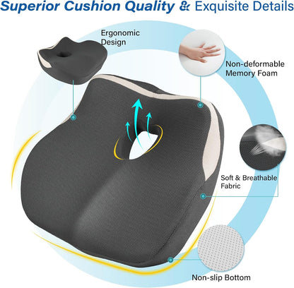 Allaboutsla Car Seat Cushion for Driving, Car Seat Pillow for Short Drivers | Ergonomic Memory Foam Seat Cushion for Pain Relief, Adult Booster Seat for Car, Butt Cushion for Car, Truck, Office, B&G