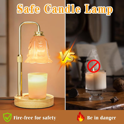 XJZJY Pink Flower Candle Warmer Lamp with Timer, Birthday Gifts for Women