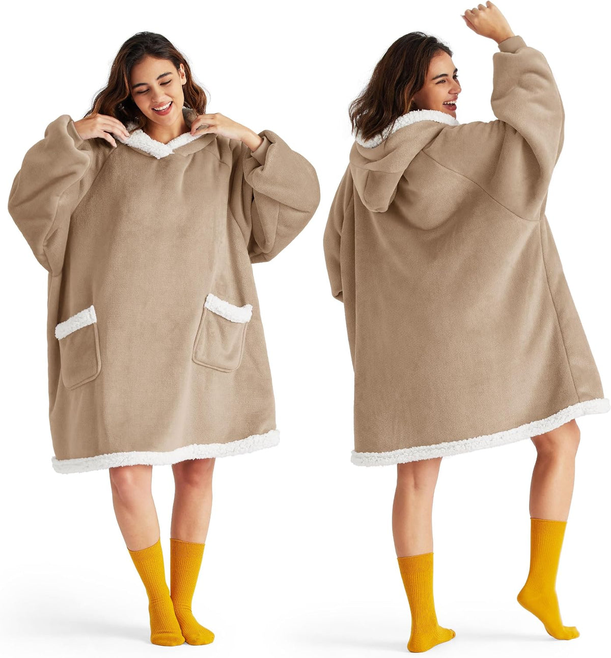 Bedsure Wearable Blanket Sherpa Hoodie Gifts, Sweatshirt, Grey, Standard