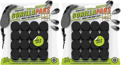 Slipstick GorillaPads CB147 Non Slip Furniture Pads/Gripper Feet (Set of 16) Self Adhesive Rubber Floor Protectors, 1 inch Round, Black