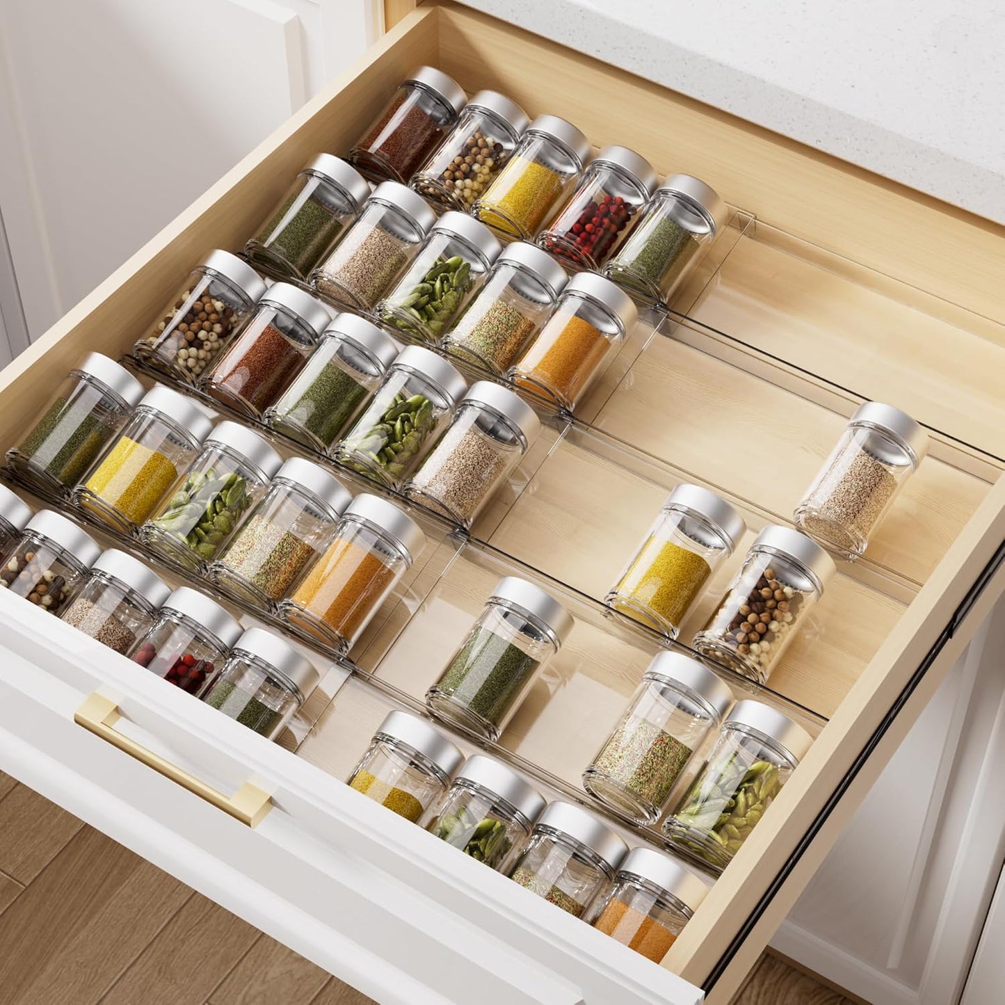 MIUKAA Clear Acrylic Spice Drawer Organizer, 4 Tier Seasoning Jars Drawers Insert, Kitchen Spice Rack Tray for Drawer/Countertop (Jars not included)