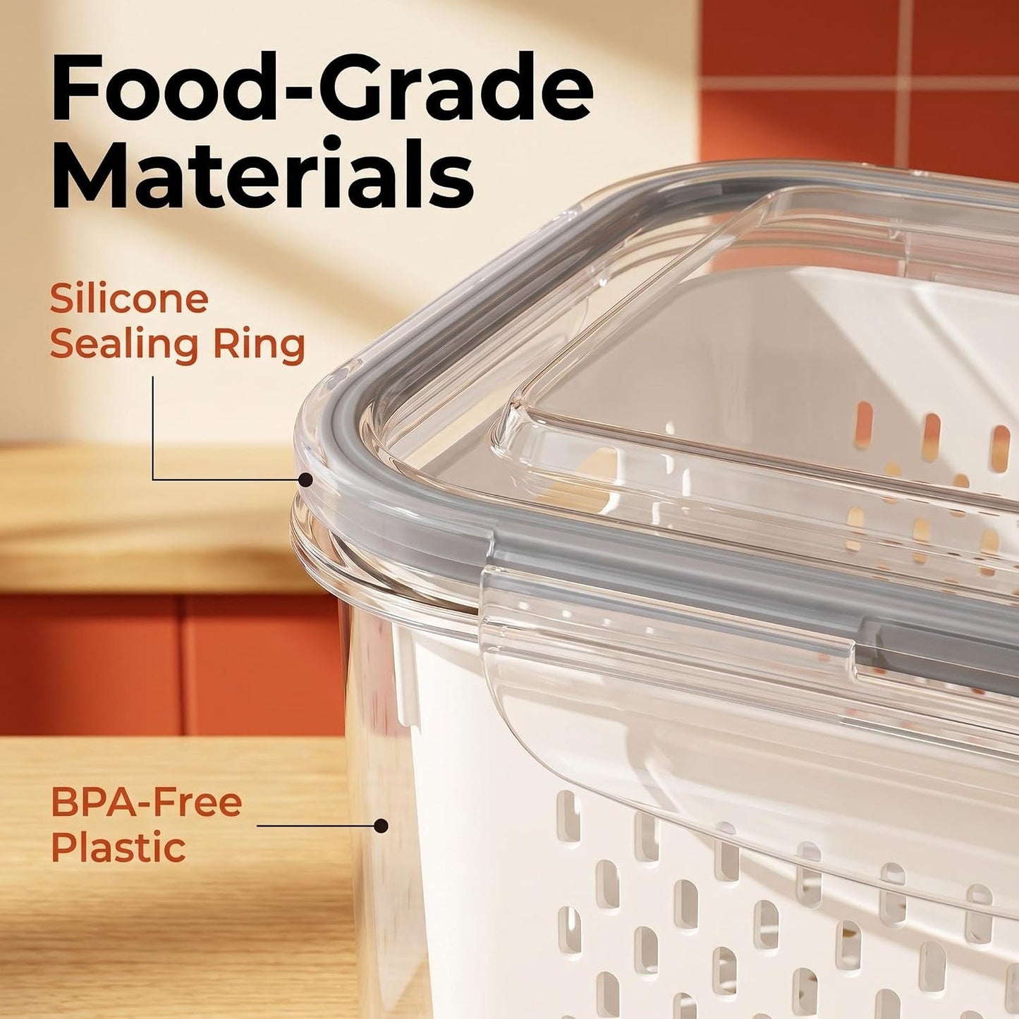 Fruit Storage Containers for Fridge, 4-Pack Fruit Containers for Fridge with Removable Colander - Airtight BPA-Free Produce Keeper, Keeps Berries Fresh 2 Weeks, Stackable Produce Storage