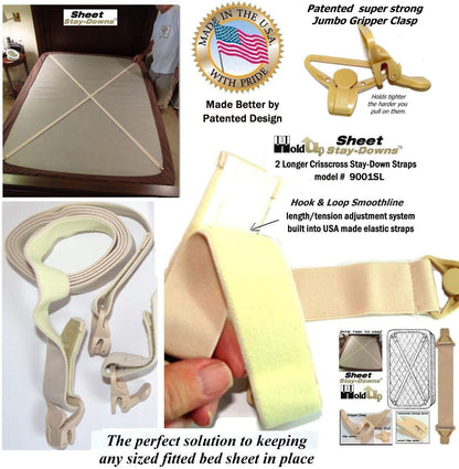 Holdup Bed Sheet Stay-Downs Short Quad USA Patented Plastic Gripper Clasps