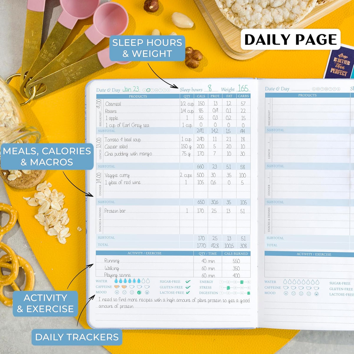 Legend Food Journal, Weight Loss & Meal Tracking Diary 5.8x8.3 Hot Pink