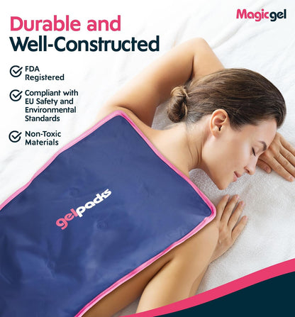 Extra Large & Reusable Ice Pack (15 x 23.5 inches, XL) for Maximum Back and Full Body Pain Relief from Injuries, Swelling, Bruises, Sprains | Ice Blanket for Sleeping & Physical Therapy | By Magic Gel