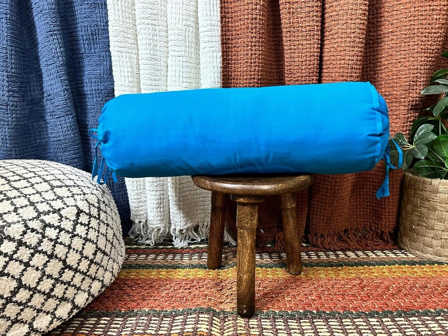 Saffron HANDICRAFTS Cotton 240TC - Bolster Cover Full Round Removable Cover for Neck Roll, Leg Rest,Yoga Practice, Meditation, Bed Sofa Couch (Teal Blue, 8"x24"(20 cm x 60 cm))