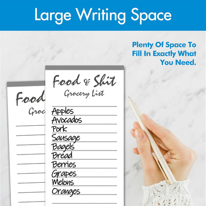 Hebayy 100 Pages Food&Shit Magnetic Back Funny Grocery List Planner Note Pad To Do List for Fridge Locker (3" x 8")