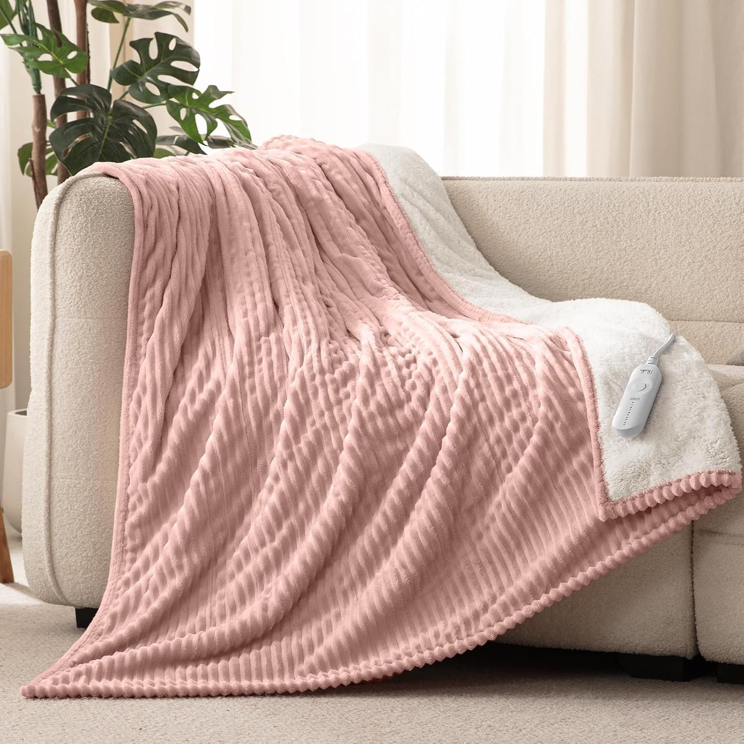 Heated Throw Blanket, 5 Heat Levels, 3 Hours Auto-Off, White | ETL & FCC certified, 50" × 60", OEKO-TEX fabric, machine washable, 100W low energy
