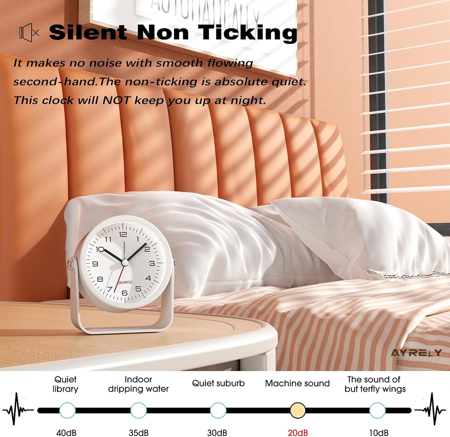 AYRELY® 3.5" Small Analog Travel Alarm Clock, Battery Operated Desk Clock | Cute Table Clock with Light, Adjustable Angle, Bedside, Bedrooms, Kids' Rooms and Living Room Decor (Orange)