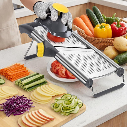 Masthome Mandoline Slicer for Kitchen,Adjustable Mandoline Food Slicer | Sharp Stainless Steel Blade,Chopper Vegetable Cutter for Potato,Onion,Fruit,INCLUDING Food Holder,Gloves,Cleaning Brush