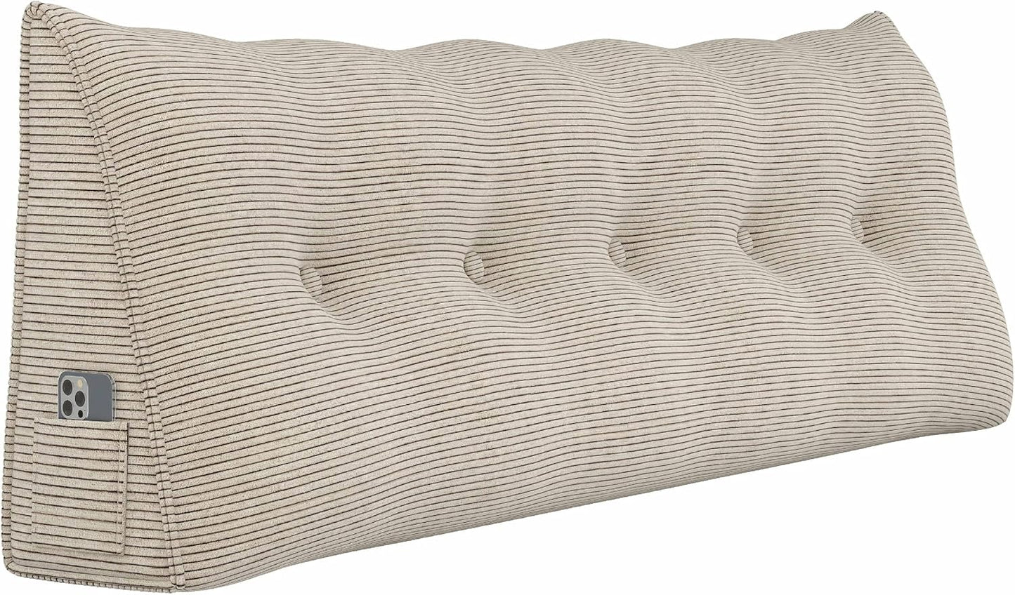 Headboard Wedge Pillows for Sitting Up in Bed Rest Adult，Triangular Upholstered Stuffed Reading Pillow for Sofa Couch Back Cushions Lumbar Body Support Dorm Bedroom（King，Corduroy Gray）