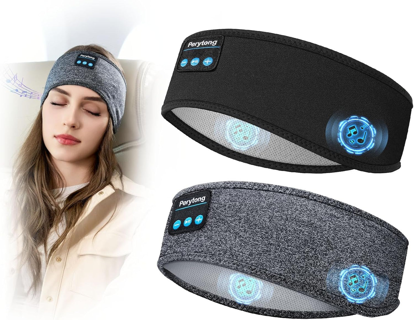 Perytong 2 Pack Sleep Headphones, Sleeping Headphones | Bluetooth Headband with Ultra-Thin HD Stereo Speaker, Wireless Headphone for Sports, Insomnia, Yoga, Air Travel, Meditation