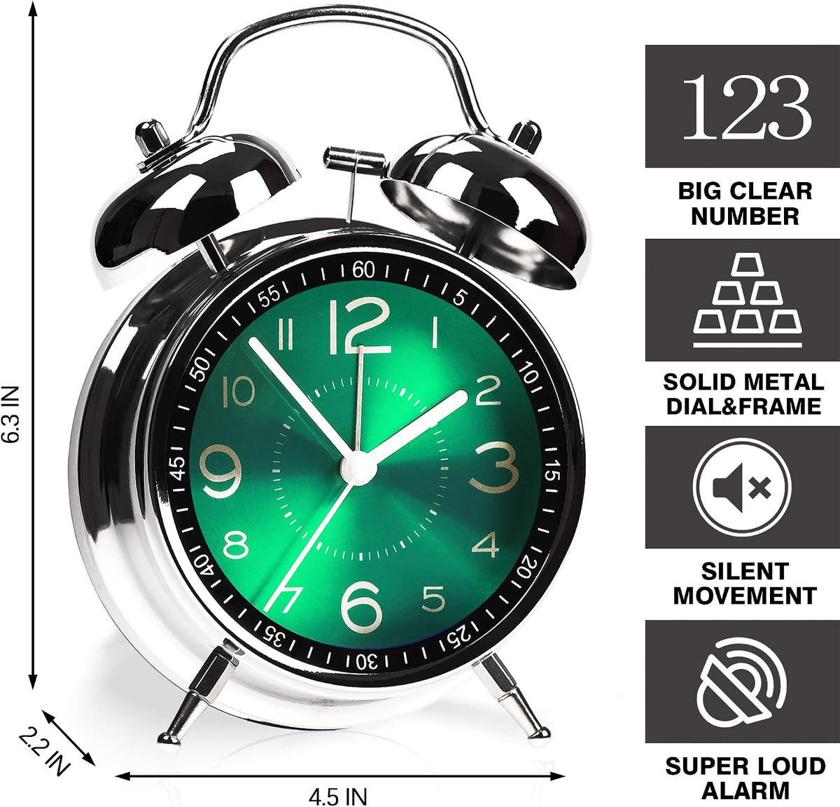 AYRELY® Super Loud Alarm Clock for Heavy Sleepers, 4.5 Inch Twin Bell Retro