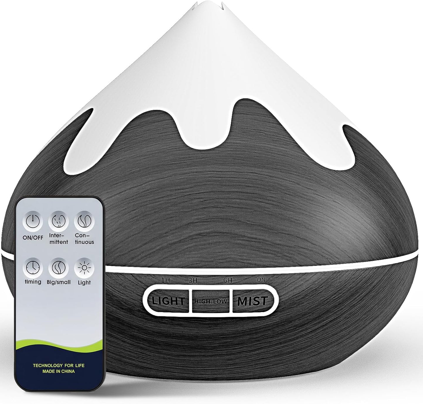 500ML Essential Oil Diffuser, Aromatherapy Diffuser with Remote Control, Multifunctional Air Diffusers for Home Office Room, Fragrance Aroma Diffuser with 7 Color LED & 2 Mist Mode, Brown