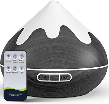 500ML Essential Oil Diffuser, Aromatherapy Diffuser with Remote Control, Multifunctional Air Diffusers for Home Office Room, Fragrance Aroma Diffuser with 7 Color LED & 2 Mist Mode, Brown